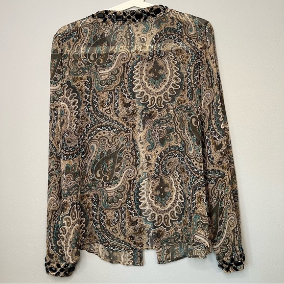 Laura Ashley Silk Paisley Fly-Away Beaded Long Sleeve Blouse Flowy Mature - Picture 9 of 10